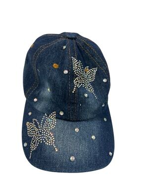 ✨ VINTAGE Y2K RHINESTONE BUTTERFLY DISTRESSED DENIM BASEBALL CAP ✨
